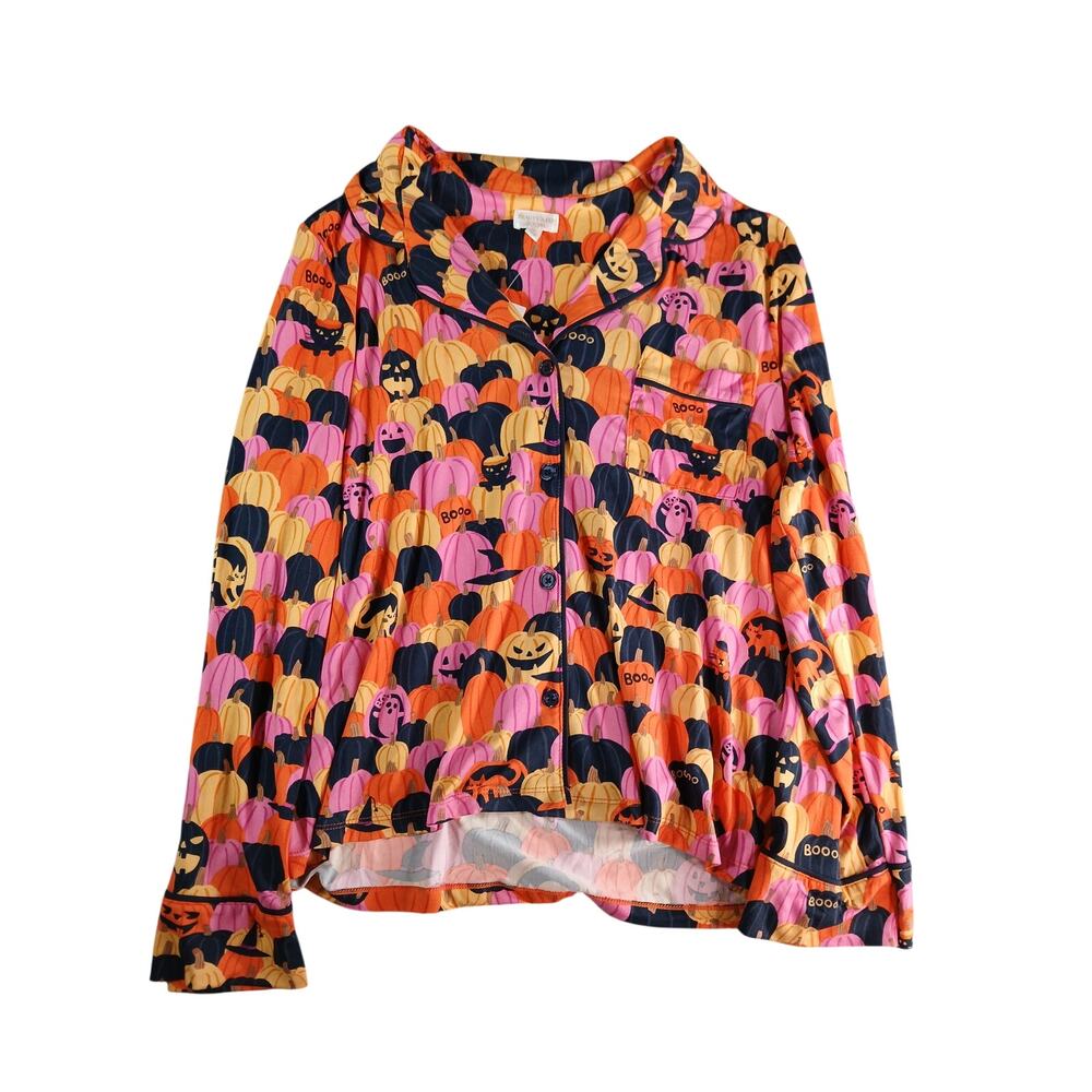 Beauty Sleep Social Halloween TOP ONLY Pajamas Shirt Women Size XL Pumpkins NWT